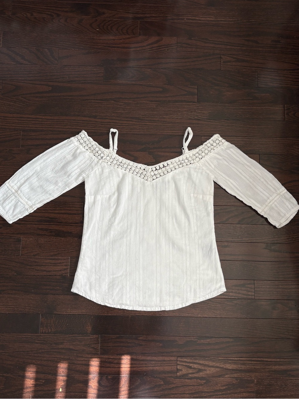 Vintage Cotton Lace Quarter Sleeve Off the Shoulder Top